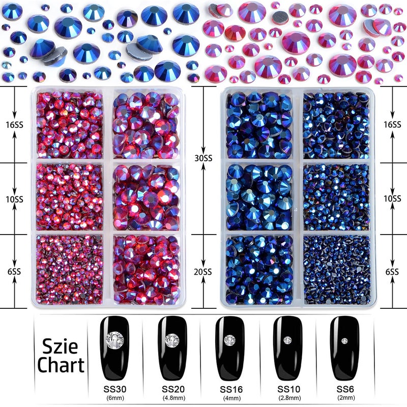 LPBeads 6400 Pieces Black AB and Red AB Hotfix Rhinestones Flat Back 5 Mixed Sizes Crystal Round Glass Gems with Tweezers and Picking Rhinestones Pen - Image 2